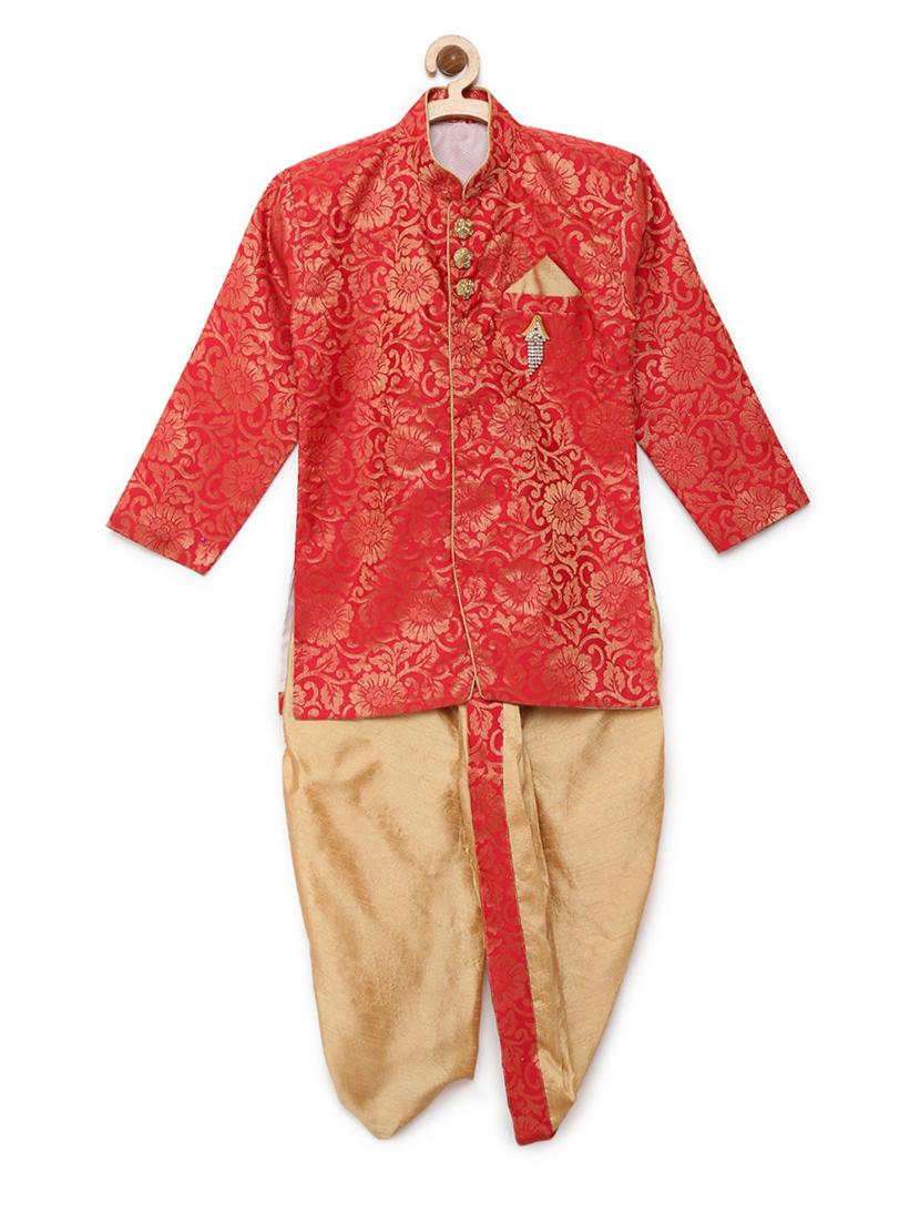 red cotton blend kurta set - 15505458 - Zoom Image - 1