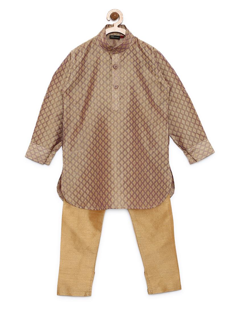beige cotton blend kurta set - 15505463 - Zoom Image - 1