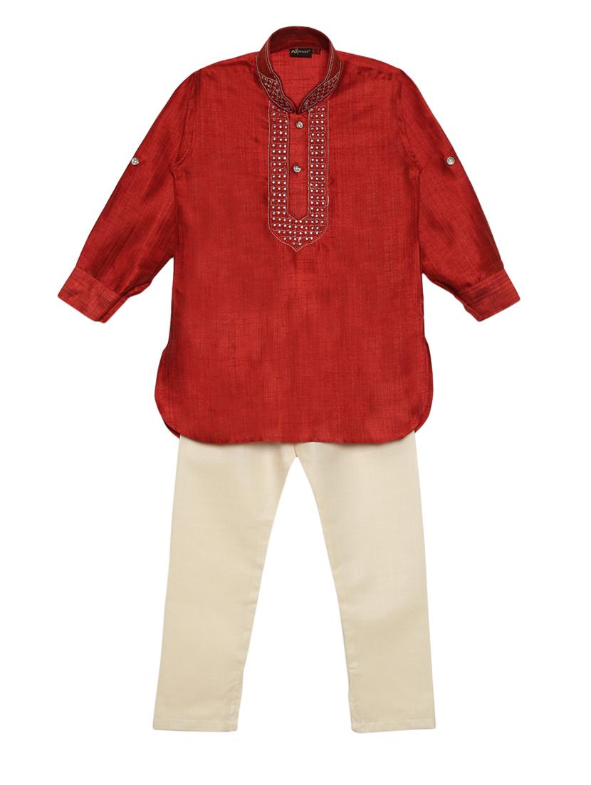 red cotton blend kurta set - 15505468 - Zoom Image - 1