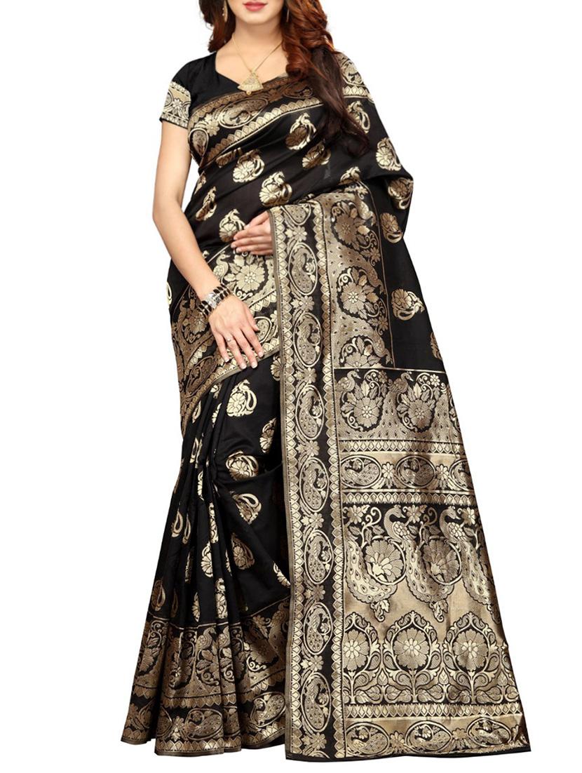 floral zari motif kanjivaram saree with blouse - 15505653 - Zoom Image - 1