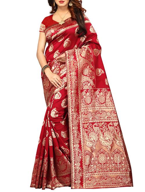 floral zari motif kanjivaram saree with blouse - 15505655 - Very Small Image - 1