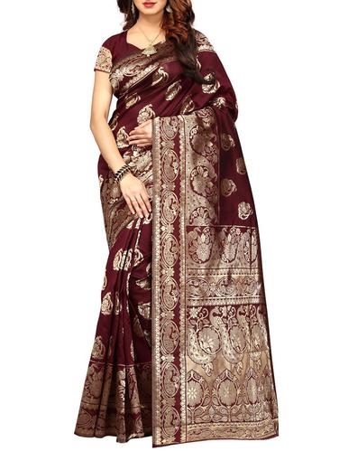 floral zari motif kanjivaram saree with blouse - 15505668 - Very Small Image - 1