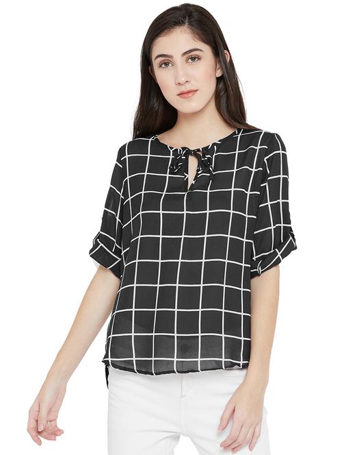 tie-up neck checkered high low top - 15505852 - Standard Image - 1