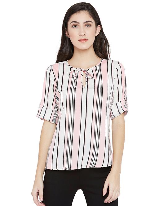 tie-up neck striped high low top - 15505855 - Standard Image - 1