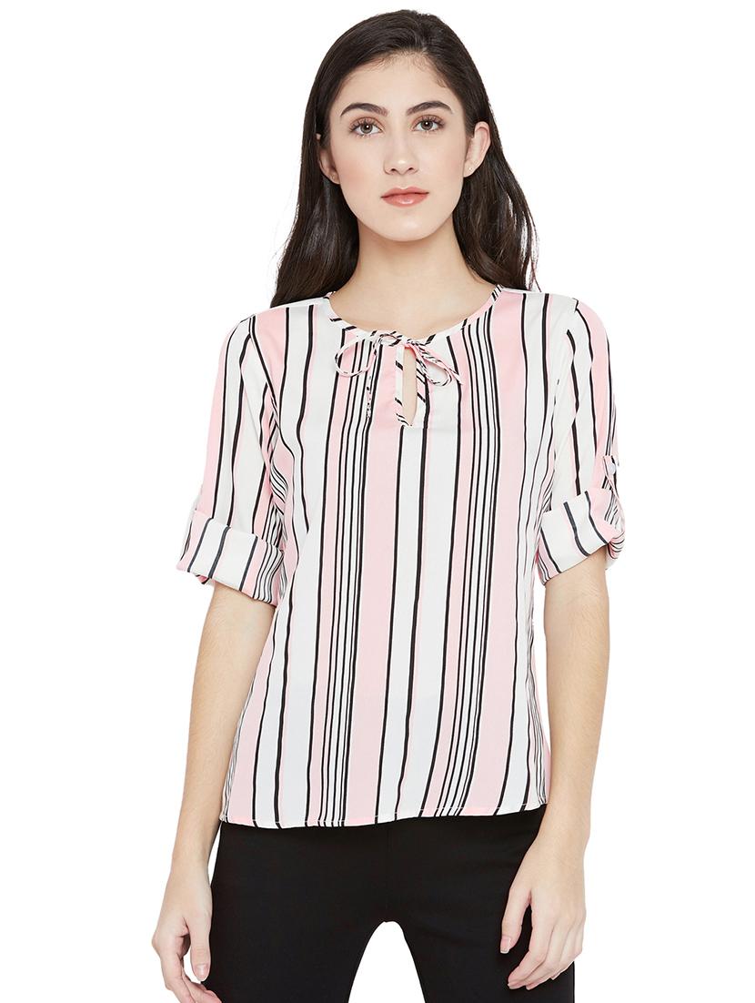 tie-up neck striped high low top - 15505855 - Zoom Image - 1