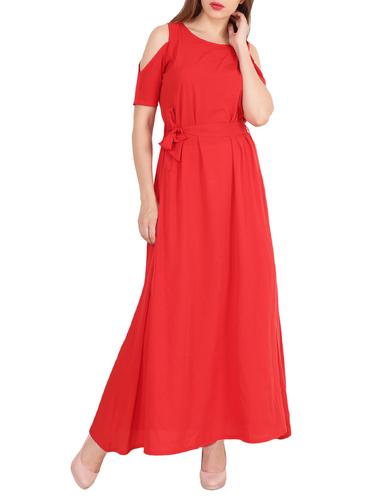Cold shoulder self tie belted dress - 15505904 - Very Small Image - 1