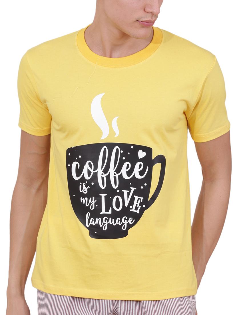 yellow cotton chest print tshirt - 15505964 - Zoom Image - 1
