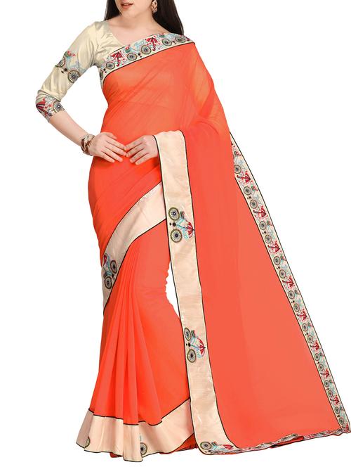 conversational bordered saree with blouse - 15506727 - Standard Image - 1