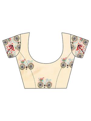 conversational bordered saree with blouse - 15506727 - Standard Image - 3