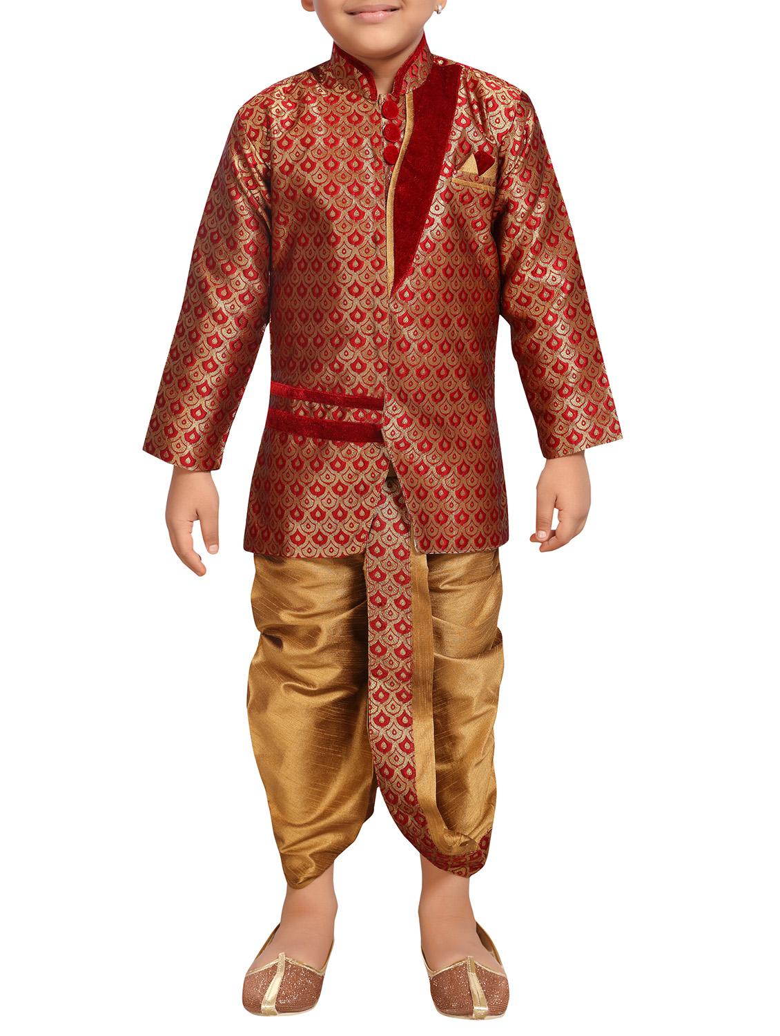 red silk blend kurta setet - 15506780 - Zoom Image - 1