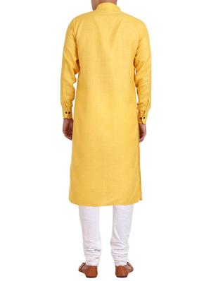 yellow cotton asymmetric kurta - 15511885 - Standard Image - 3