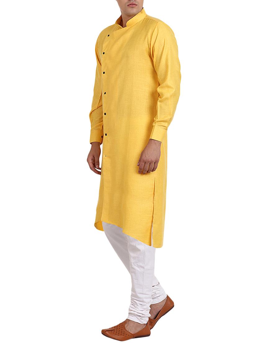 yellow cotton asymmetric kurta - 15511885 - Zoom Image - 2
