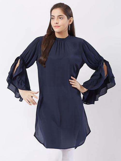 Twilight navy flary sleeves kurti - 15512017 - Standard Image - 1