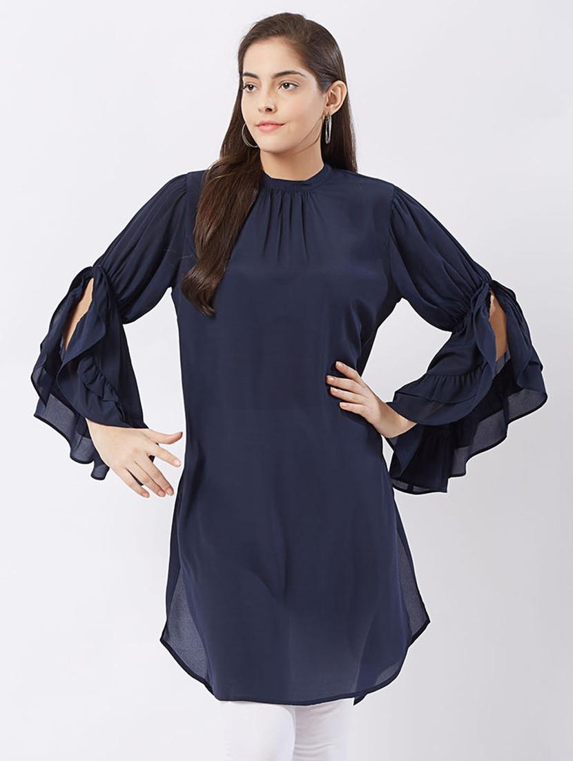 Twilight navy flary sleeves kurti - 15512017 - Zoom Image - 1
