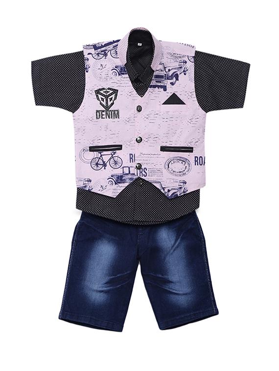 pink cotton shorts set with waistcoat - 15512054 - Zoom Image - 1