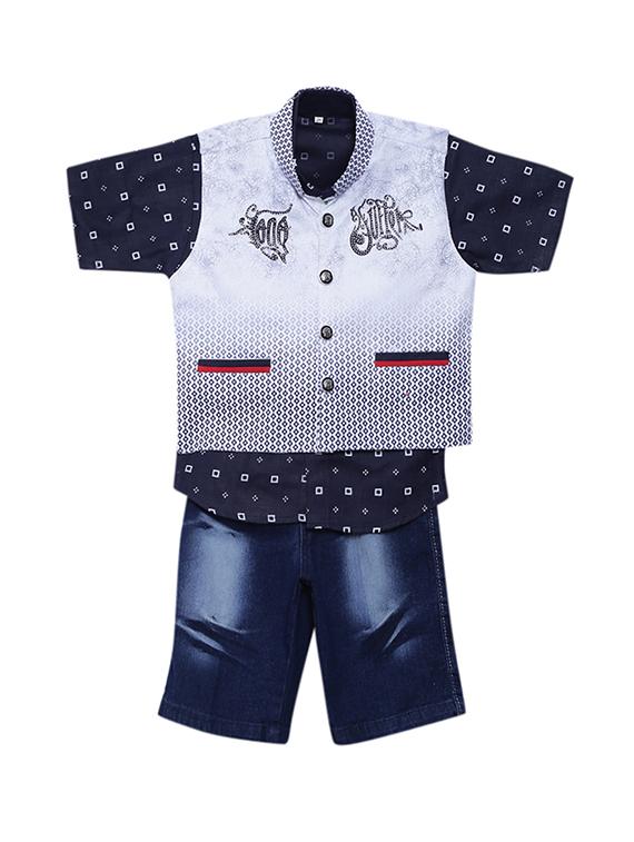blue cotton shorts set with waistcoat - 15512055 - Zoom Image - 1