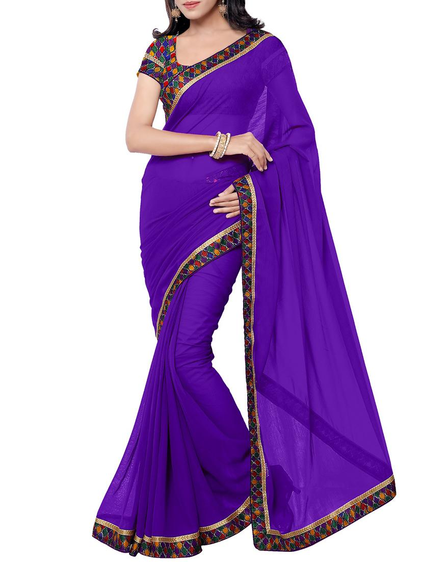 printed lace border saree with blouse - 15513162 - Zoom Image - 1