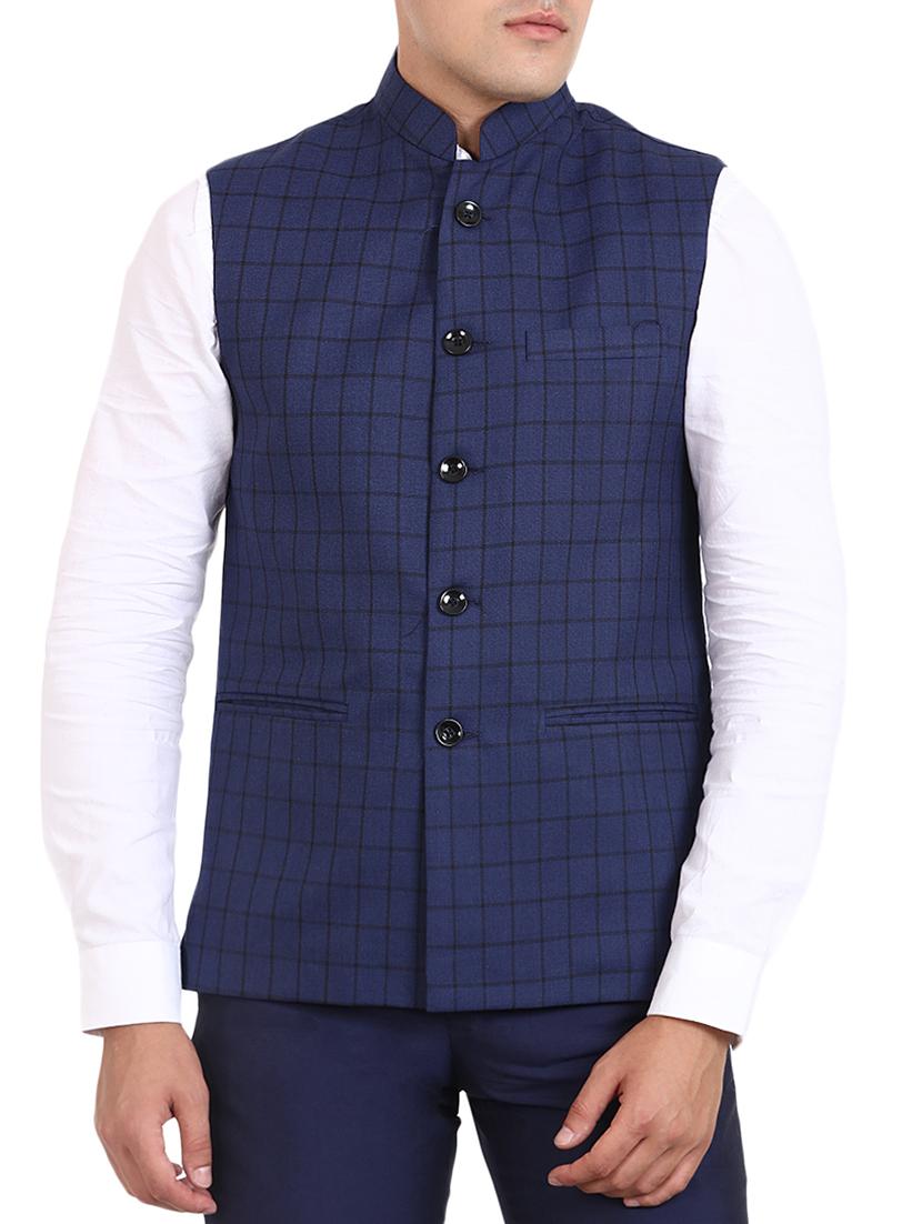blue cotton nehru jacket - 15514291 - Zoom Image - 1