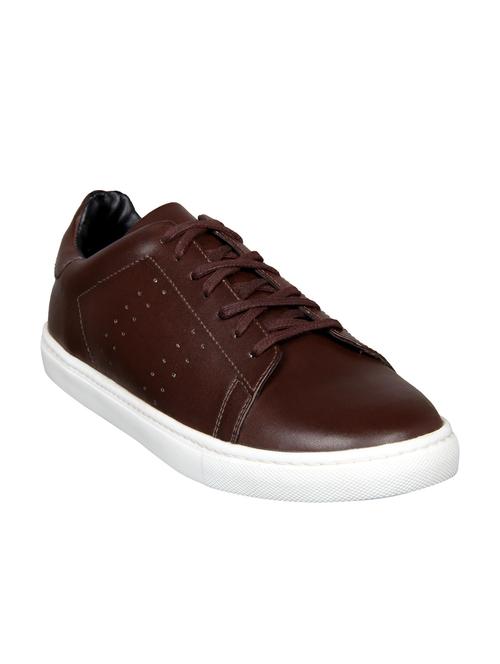 brown leatherette lace up sneakers - 15514429 - Standard Image - 1