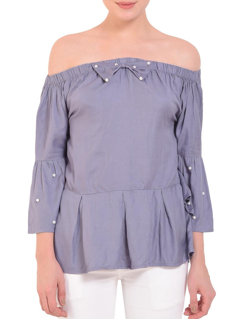embellished bow pleated hem top - 15514874 - Zoom Image - 1