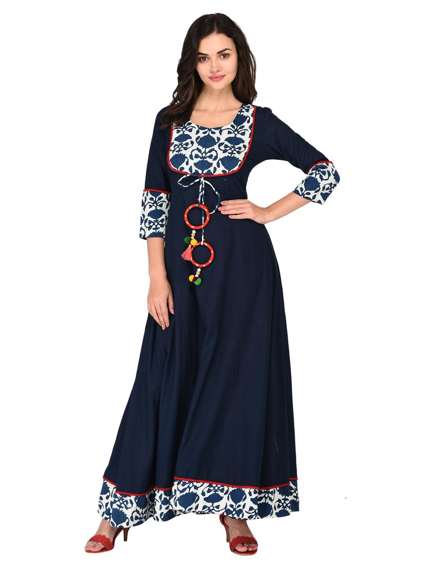 indigo kurta with tassels - 15515234 - Zoom Image - 1