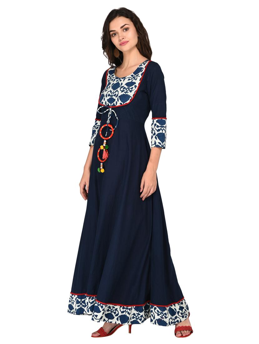 indigo kurta with tassels - 15515234 - Zoom Image - 2