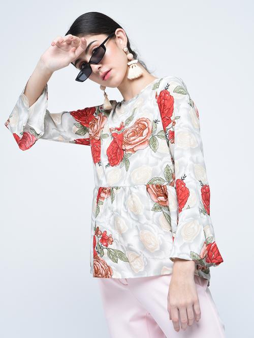 flute sleeved floral top - 15515239 - Standard Image - 1