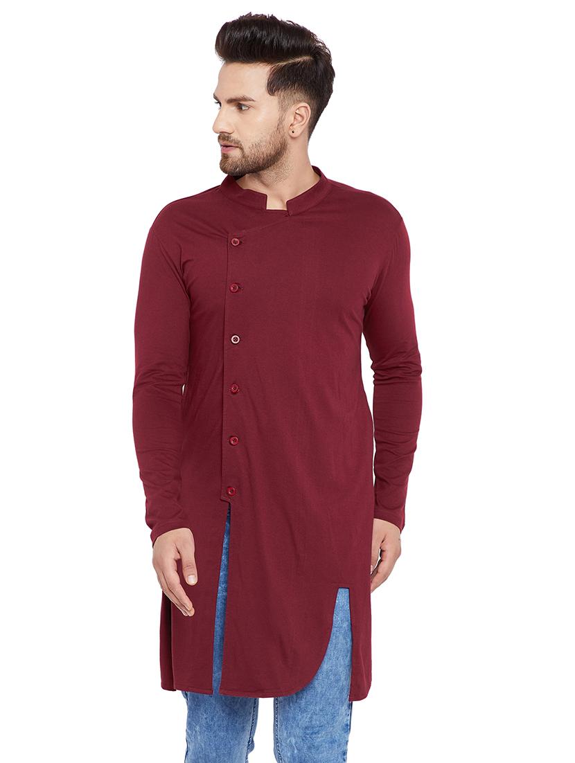 maroon solid asymmetric kurta - 15515682 - Zoom Image - 1