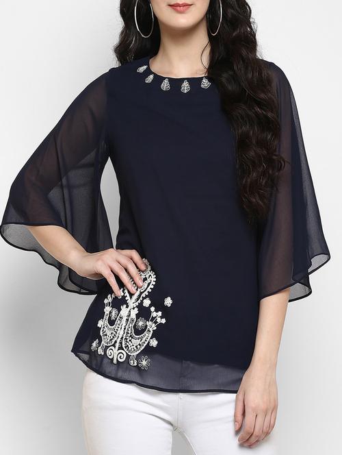 flared sleeved embroidered top - 15515742 - Standard Image - 1