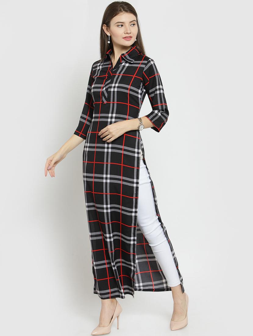 checkered straight kurta - 15515834 - Zoom Image - 2