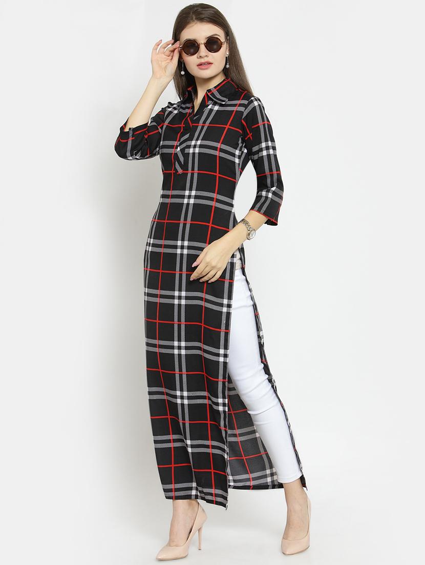 checkered straight kurta - 15515834 - Zoom Image - 4