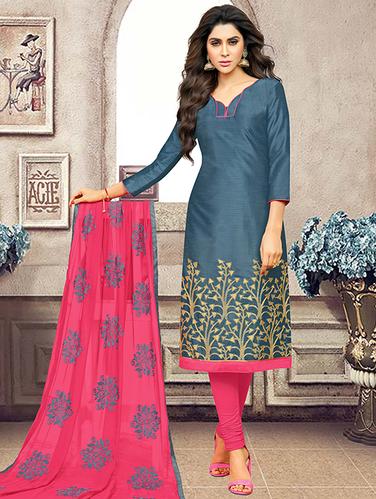 blue art silk churidaar suits unstitched suit - 15515907 - Very Small Image - 1