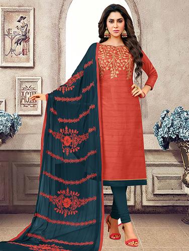 red art silk churidaar suits unstitched suit - 15515908 - Very Small Image - 1