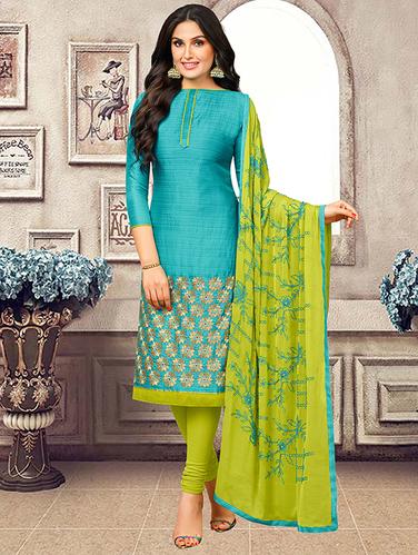blue art silk churidaar suits unstitched suit - 15515909 - Very Small Image - 1