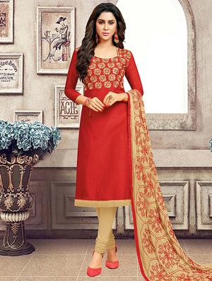 red art silk churidaar suits unstitched suit - 15515910 - Standard Image - 1
