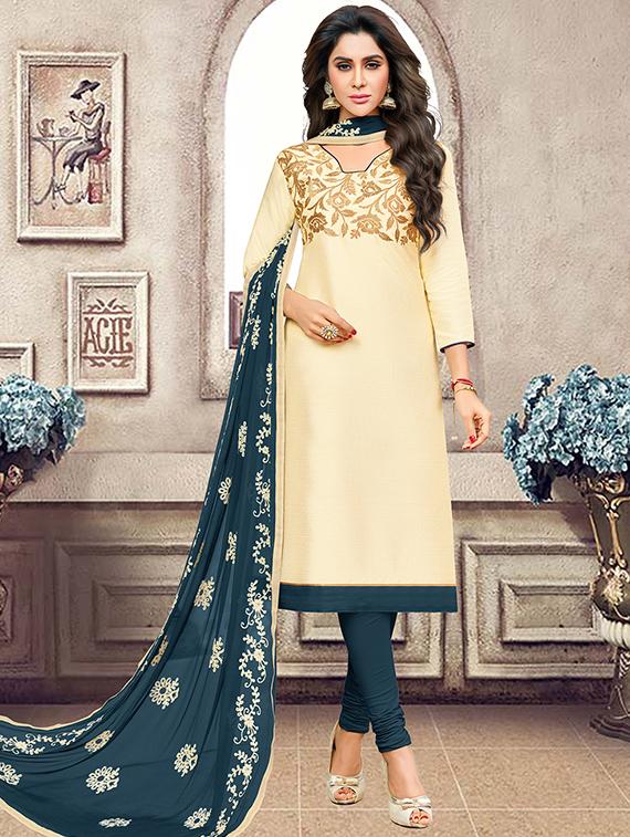 cream art silk churidaar suits unstitched suit - 15515912 - Zoom Image - 1