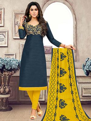 blue art silk churidaar suits unstitched suit - 15515917 - Standard Image - 1