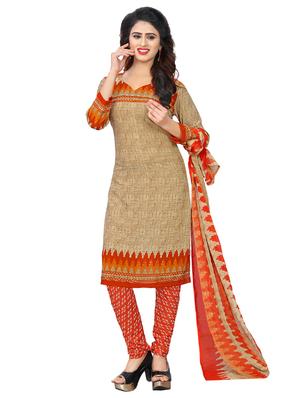 beige crepe churidaar suits unstitched suit - 15515920 - Standard Image - 1