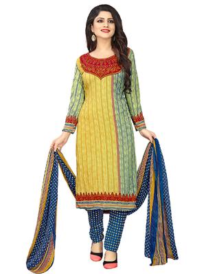 yellow crepe churidaar suits unstitched suit - 15515921 - Standard Image - 1