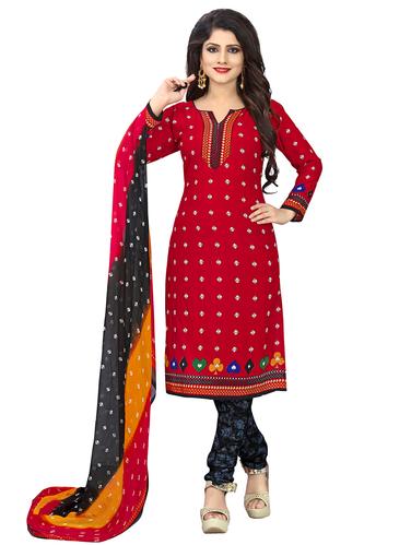 red crepe churidaar suits unstitched suit - 15515924 - Very Small Image - 1