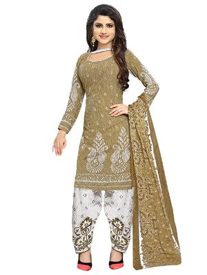 beige crepe patiyala suits unstitched suit - 15515925 - Standard Image - 1