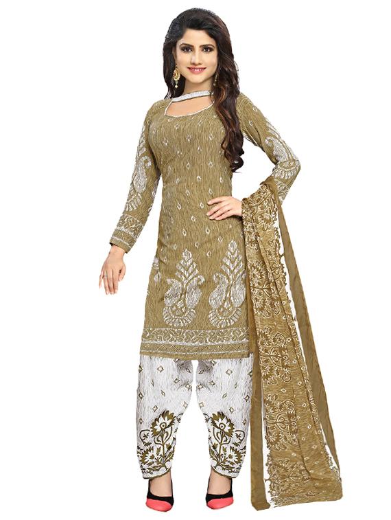 beige crepe patiyala suits unstitched suit - 15515925 - Zoom Image - 1