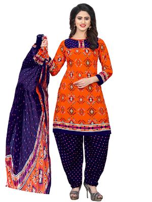 orange crepe patiyala suits unstitched suit - 15515930 - Standard Image - 1