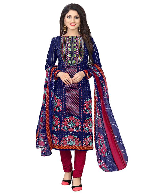blue crepe churidaar suits unstitched suit - 15515933 - Zoom Image - 1