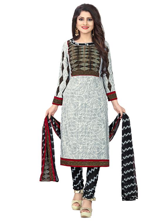 white crepe churidaar suits unstitched suit - 15515937 - Zoom Image - 1