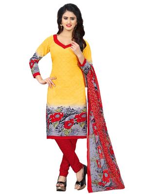 yellow crepe churidaar suits unstitched suit - 15515940 - Standard Image - 1