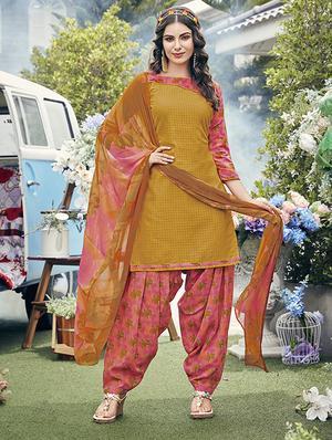 yellow cotton blend patiyala suits unstitched suit - 15515949 - Standard Image - 1