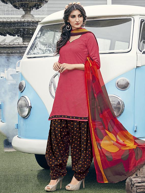 peach cotton blend patiyala suits unstitched suit - 15515954 - Zoom Image - 1