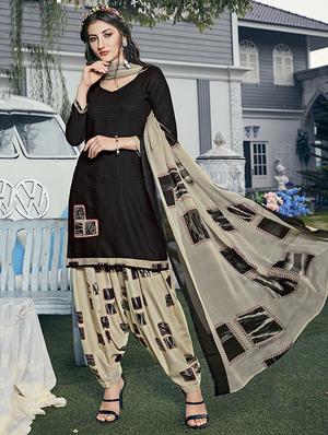 black cotton blend patiyala suits unstitched suit - 15515955 - Standard Image - 1