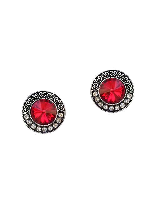 red silver tone oxidised earrings - 15516884 - Standard Image - 1